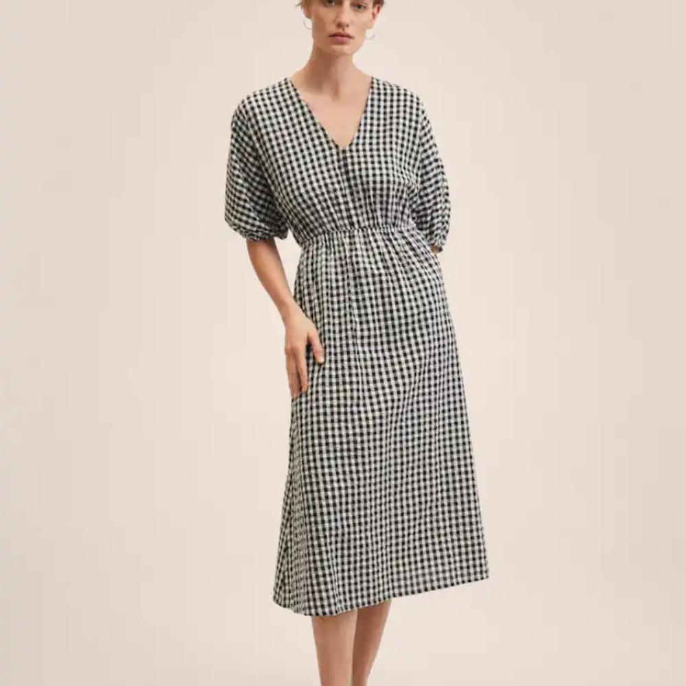 Mango Outlet - Gingham check cottoned dress | US 2 | Relaxed fit